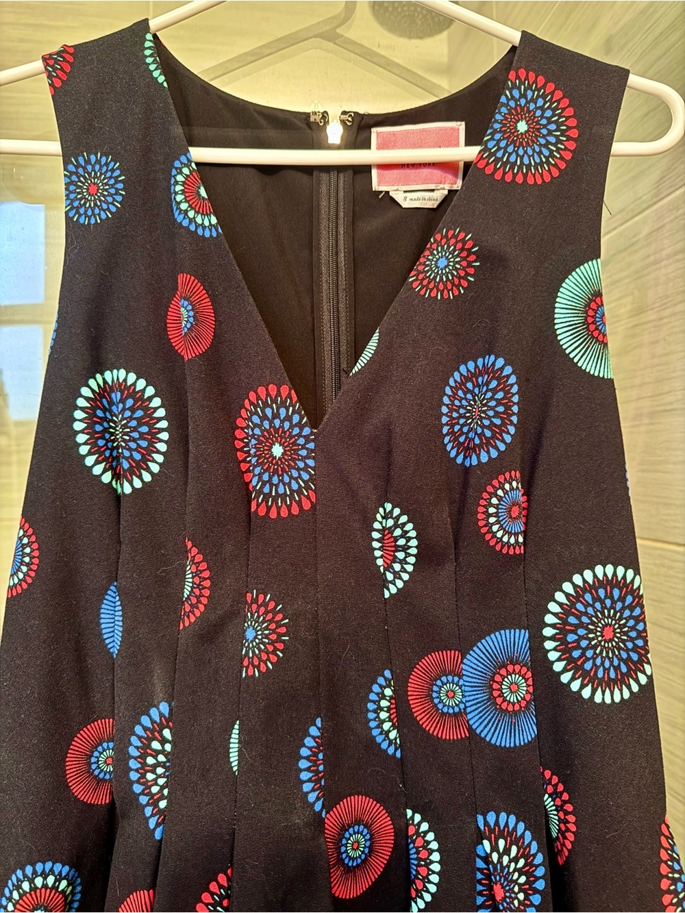 Kate Spade Black Fit & Flare Dress with Red, Blue & Turquoise Medallion Print - Picture 3 of 8